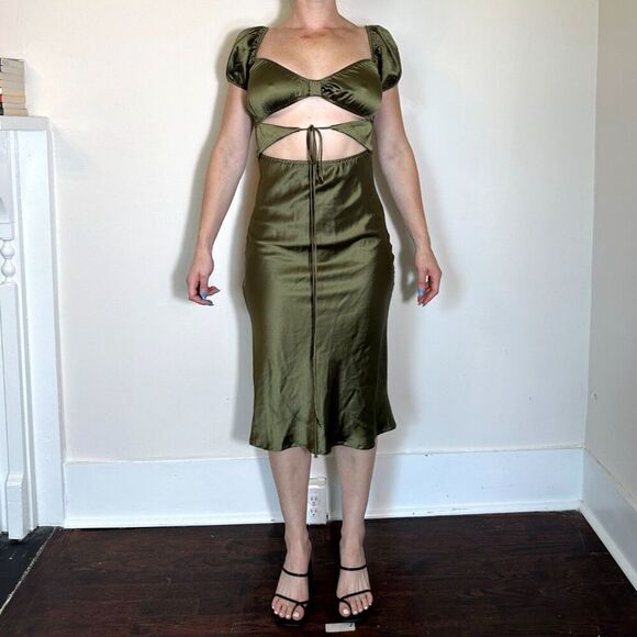 Princess Polly Nakita Midi Dress Olive Green Size 4 - Picture 1 of 5